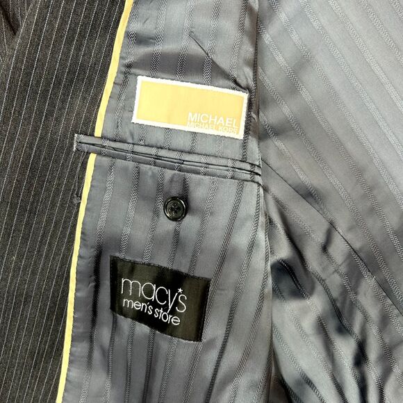 Michael Kors Blazer Men 46L Gray White Pinstripe Perry Ellis Portfolio Jacket - Picture 6 of 8